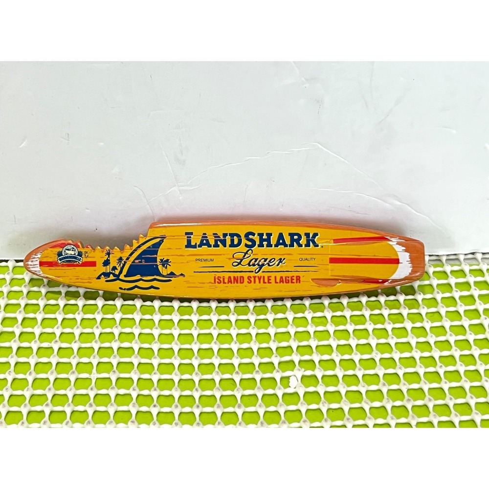 LandShark Lager Surfboard Beer Tap Handle Island Style Shark Fin Yellow 7" GOOD